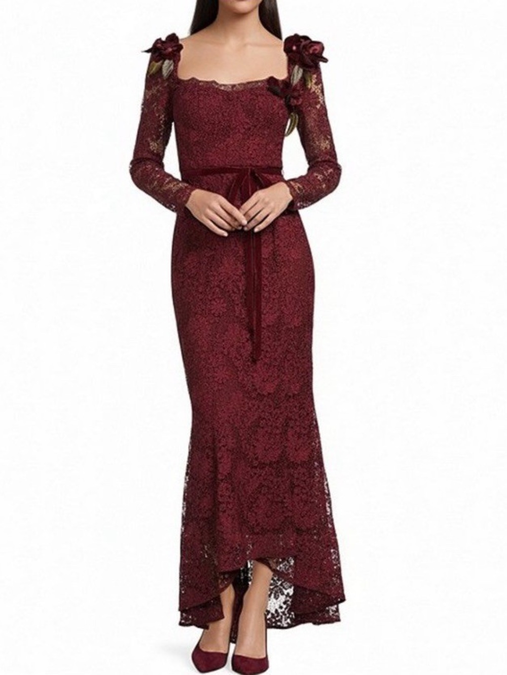 NWT Muse by Marchesa Cypress Corded Lace Floral Applique Sweetheart Maxi Dress - Picture 2 of 14